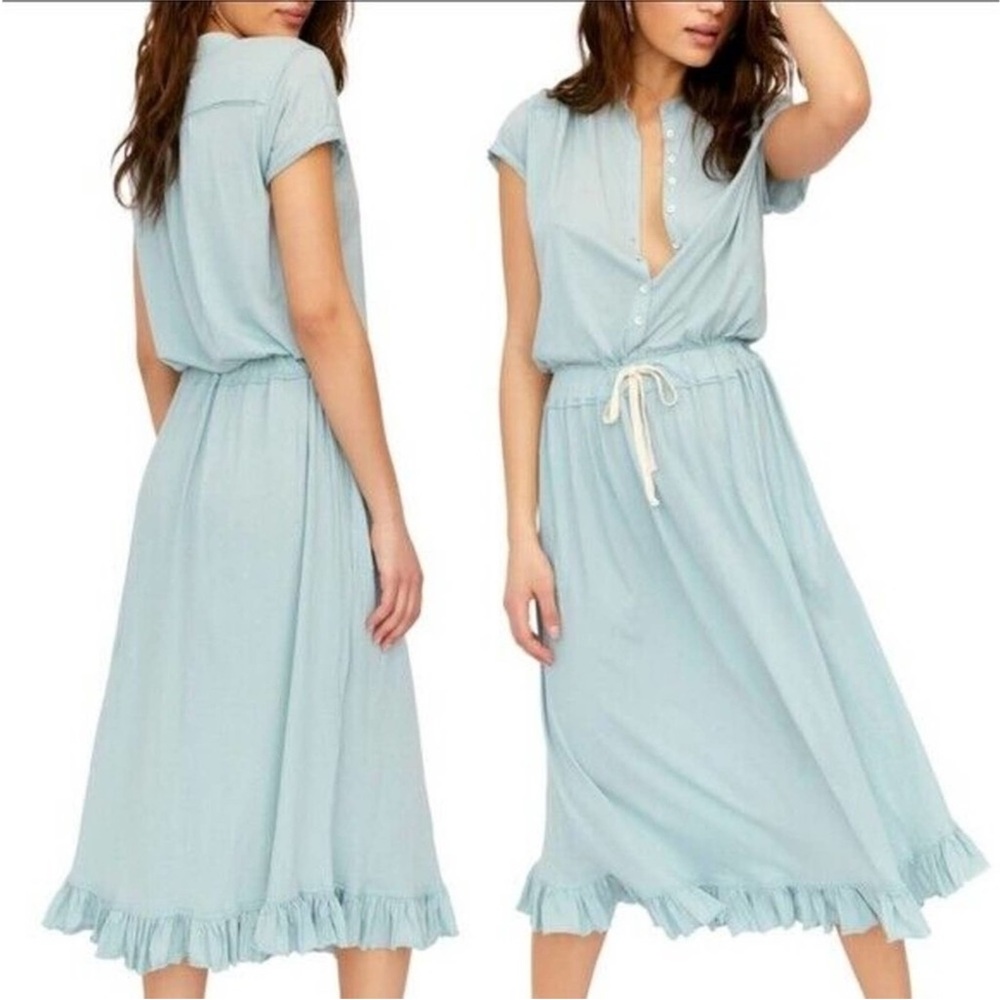 Free People FP BEACH Ludrow Cotton Ruffled Midi Dress SeaFoam Green Medium